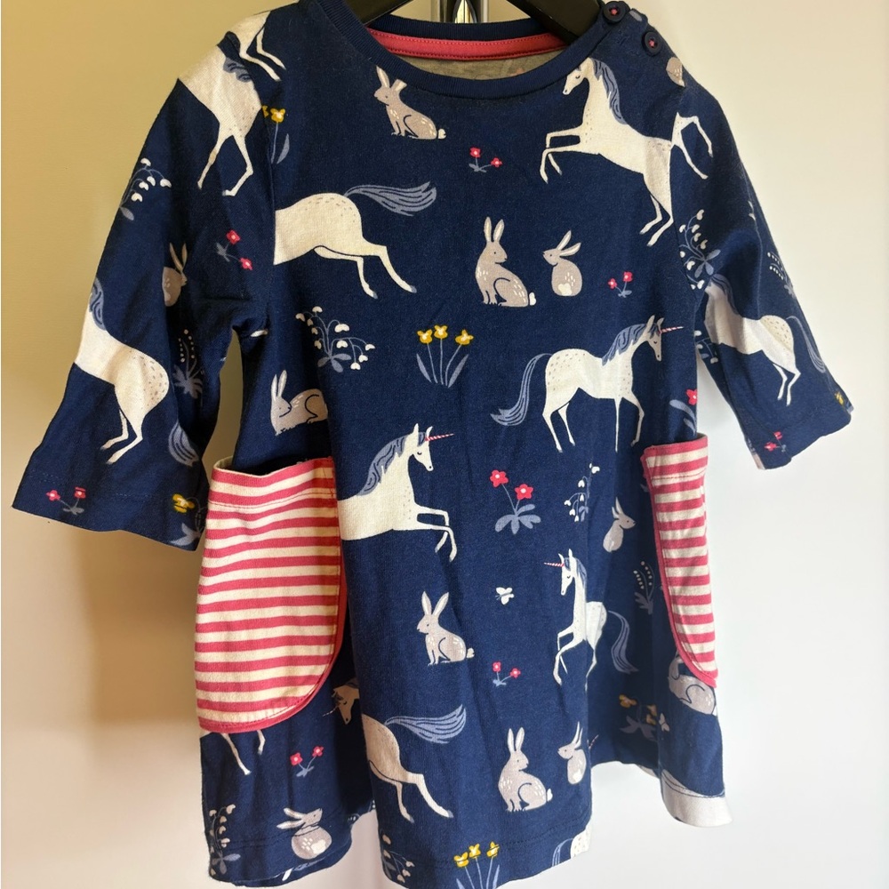 Mini Boden Girls Navy Unicorn & Bunny Print Leggings | Size 2–3Y